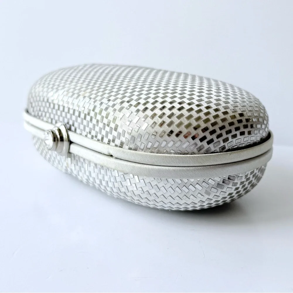Vintage St. John Silver Satin Sequin Paillette Convertible Clutch Evening Bag